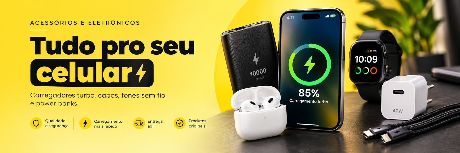 Simone Celular: carregadores turbo, cabos, fones sem fio e power banks